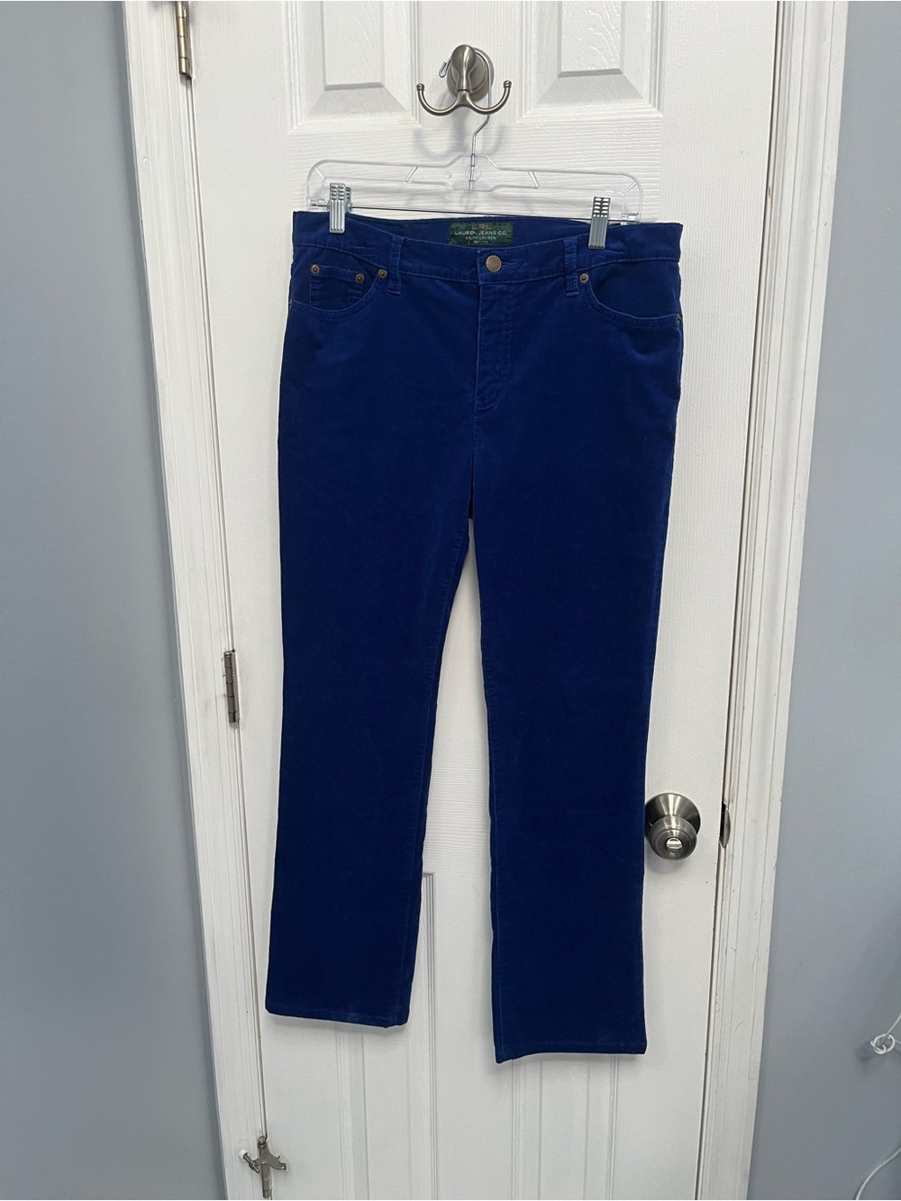 Lauren Ralph Lauren Blue Corduroy Pants Womens 10p Petite Straight Leg Cobalt